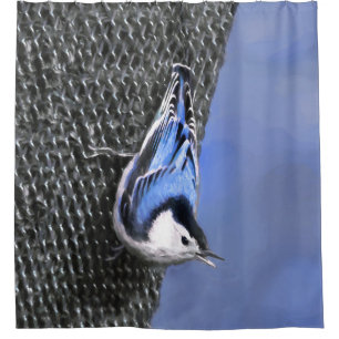 Weißreißer Nuthatch Malerei Original Vogelkunst Duschvorhang