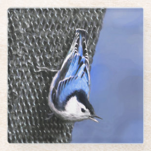 Weißreißer Nuthatch Malerei Original Vogelkunst Glasuntersetzer