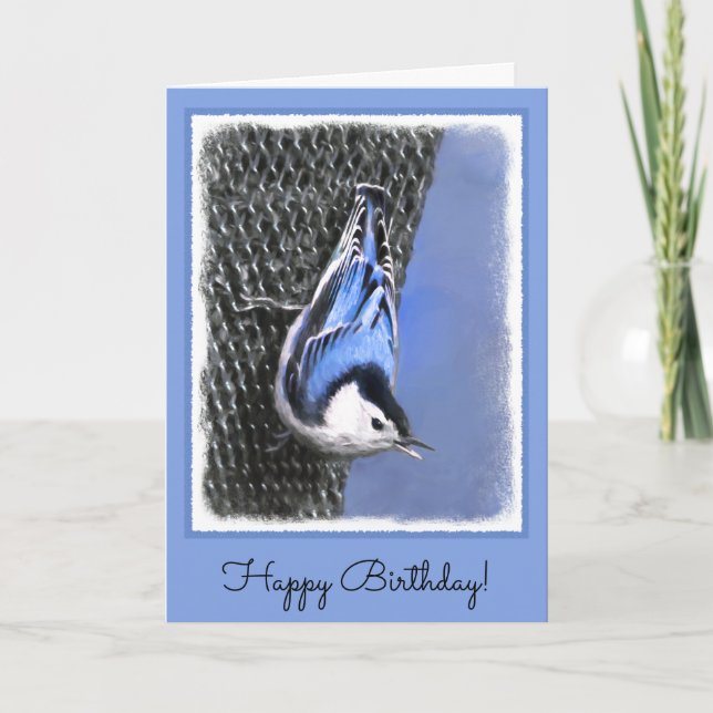 Weißreißer Nuthatch Malerei Original Vogelkunst Karte (Vorderseite)