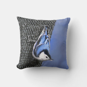 Weißreißer Nuthatch Malerei Original Vogelkunst Kissen