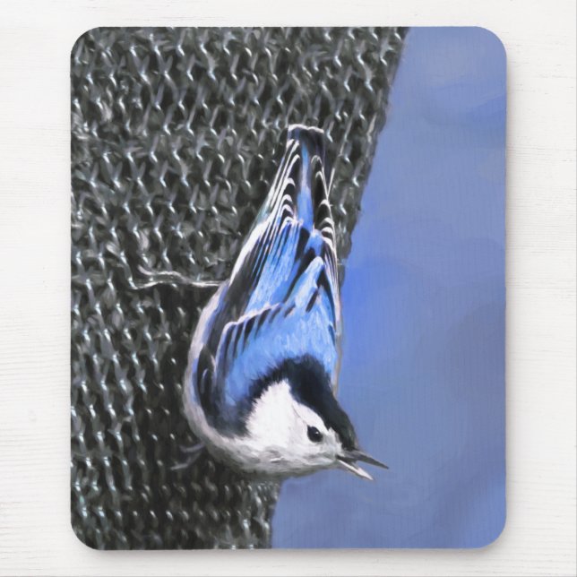 Weißreißer Nuthatch Malerei Original Vogelkunst Mousepad (Vorne)