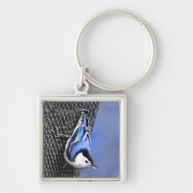 Weißreißer Nuthatch Malerei Original Vogelkunst Schlüsselanhänger (Vorne)