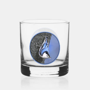 Weißreißer Nuthatch Malerei Original Vogelkunst Whiskyglas