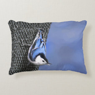 Weißreißer Nuthatch Malerei Original Vogelkunst Zierkissen