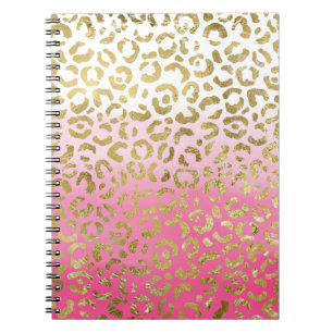 Weißrosa Aquarellfarben Gold Glave Leopard Print Notizblock