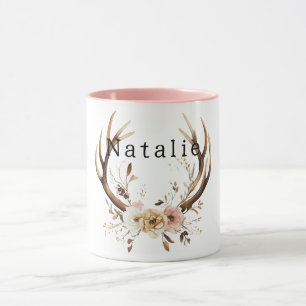 Weißrosa Blütenstaub Antler Personalisiert Tasse
