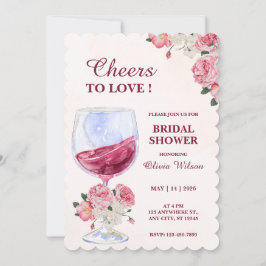 Weißrosa Brautparty und Wein Einladung