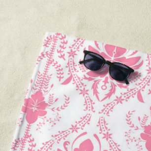 Weißrosa Damastmuster Strandtuch