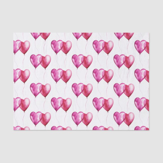 Weißrosa Herzballoons Geburtstag Seidenpapier (Vorderseite)