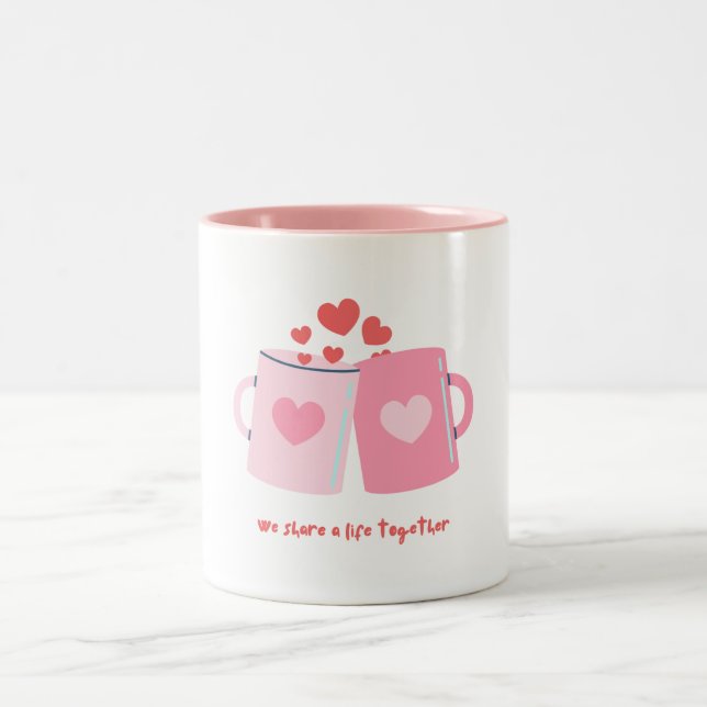 Weißrosa Illustration Valentine Tasse Design (Mittel)