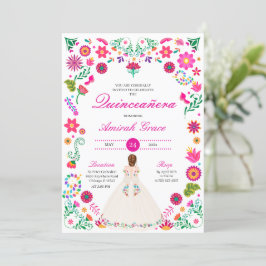 Weißrosa Otomi Stickerei Quinceañera Einladung