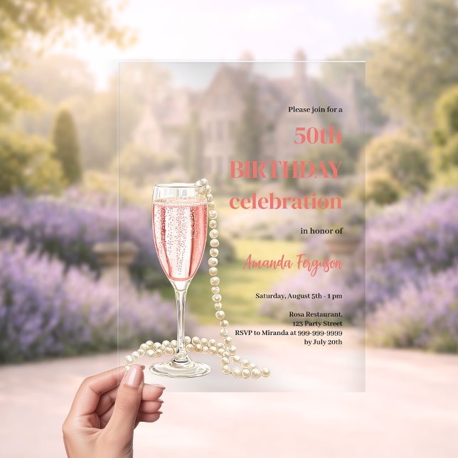 Weißrosa Perlen zum Geburtstag klar Acryleinladungen (Von Creator hochgeladen)