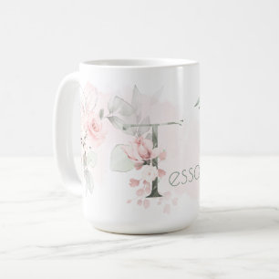 Weißrosa Rosenmonogramm-Letter T Kaffeetasse