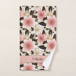 Weißrosa Schwarze Blume Monogram Picklebtuch Handtuch