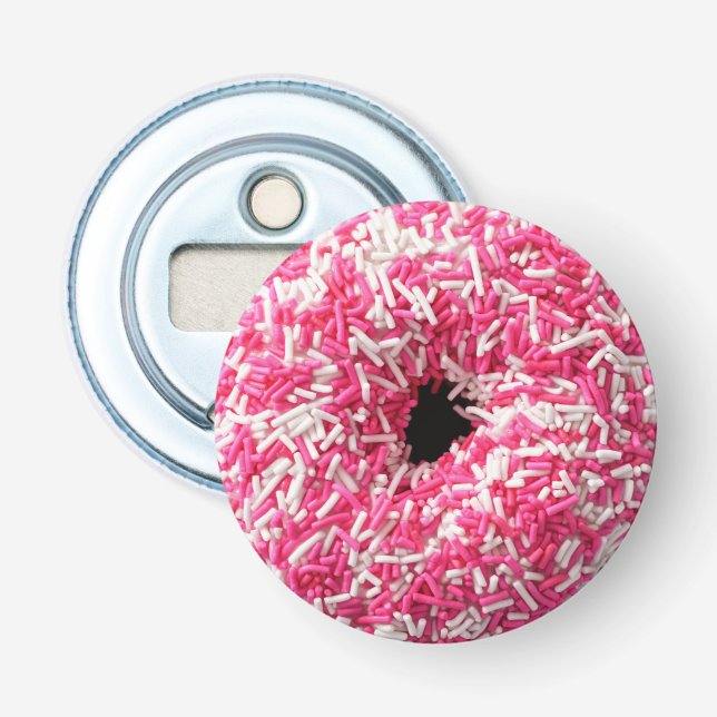 Weißrosa Sprinklen Donut Flaschenöffner (Vorderseite)