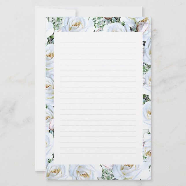 Weißrosen Hintergrund 1 Stationerie Liniert Briefpapier (Vorderseite)