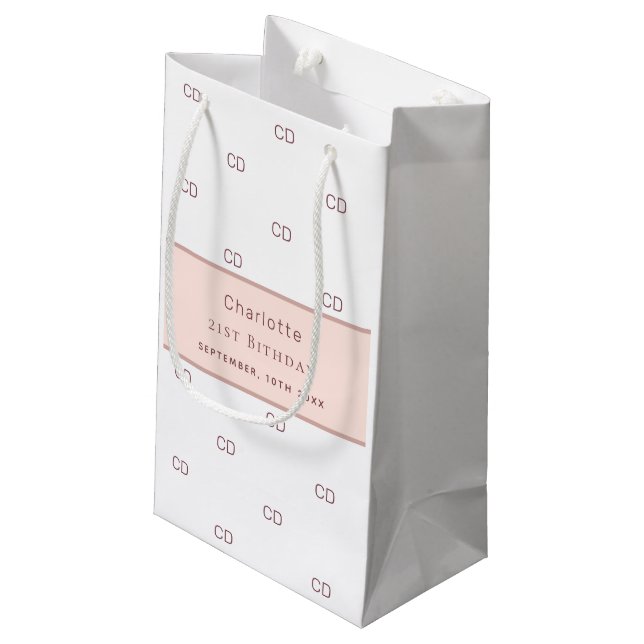 Weißrosengold-Monogramm Kleine Geschenktüte (Rückseite Schrägansicht)