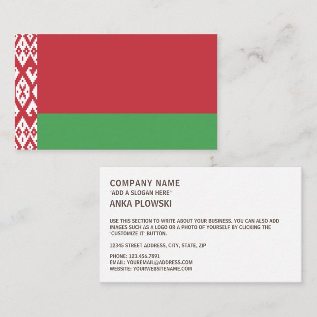 Weißrussische Flagge, Flagge Visitenkarte (Vorne/Hinten)