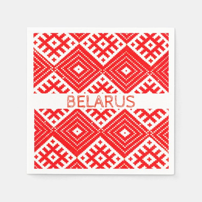 Weißrussland Б е л а р с у Folk Pattern Red White  Serviette (Vorderseite)