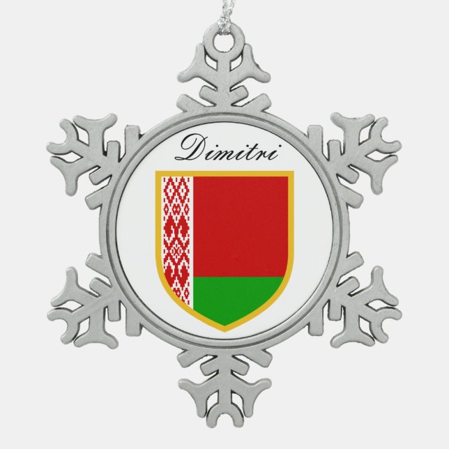 Weißrussland-Flagge Schneeflocken Zinn-Ornament (Vorderseite)