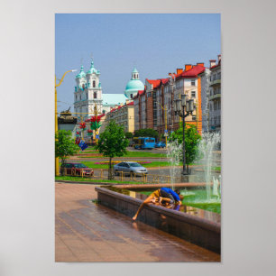 Weißrussland Hrodna Stadtbild Stadtarchitektur Str Poster
