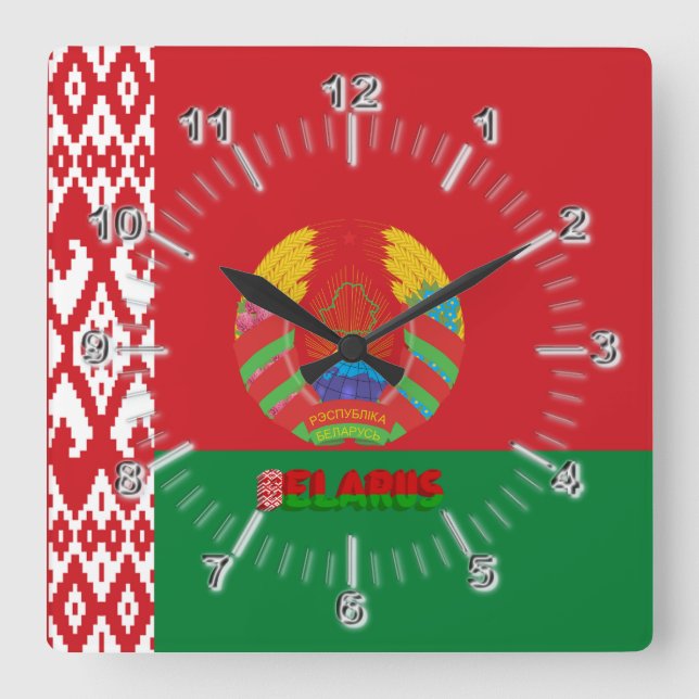 Weißrusslandflagge   quadratische wanduhr (Vorderseite)