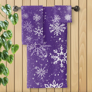 Weißschneeflocken Amethyst Lila Badhandtuch Set