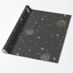 Weißschneeflocken und Goldbälle Geschenkpapier