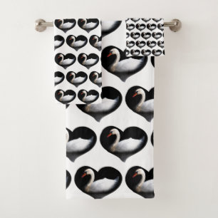 Weißschwan auf schwarz badhandtuch set