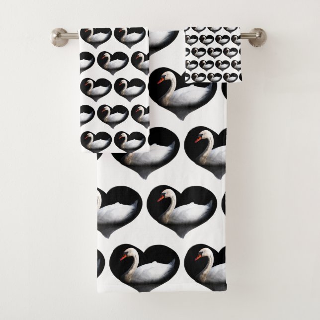 Weißschwan auf schwarz badhandtuch set (Insitu)