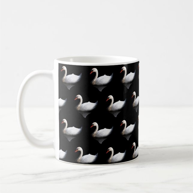 Weißschwan auf schwarz kaffeetasse (Links)