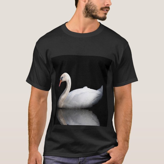 Weißschwan auf schwarz T-Shirt (Vorderseite)