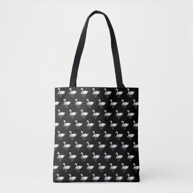 Weißschwan auf schwarz tasche (Vorderseite)