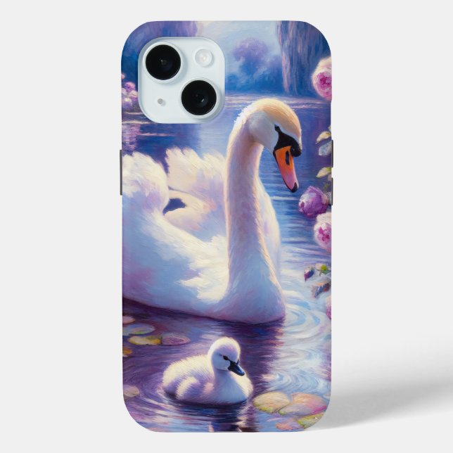 Weißschwan und Cygnet mit Lila Rose Case-Mate iPhone Hülle (Rückseite)