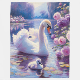 Weißschwan und Cygnet mit Lila Rose Fleecedecke