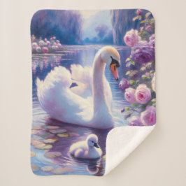 Weißschwan und Cygnet mit Lila Rose Sherpadecke