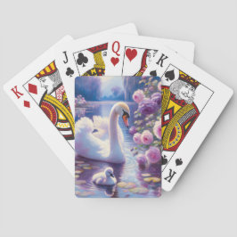 Weißschwan und Cygnet mit Lila Rose Spielkarten