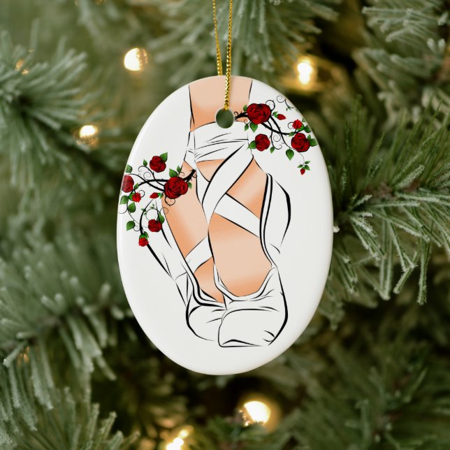 Weißspitzenschuhe, Rose Weihnachtsballons Keramik Ornament (Baum)