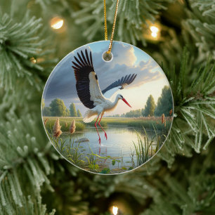 Weißstorch-Andenken Keramik Ornament