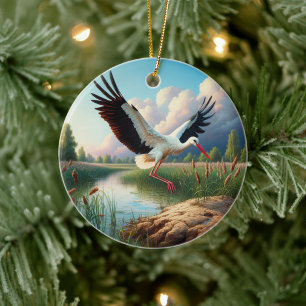 Weißstorch-Andenken Keramik Ornament