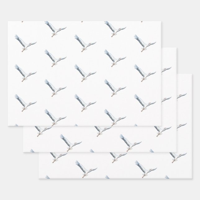 Weißstorche fliegen geschenkpapier set (Set)