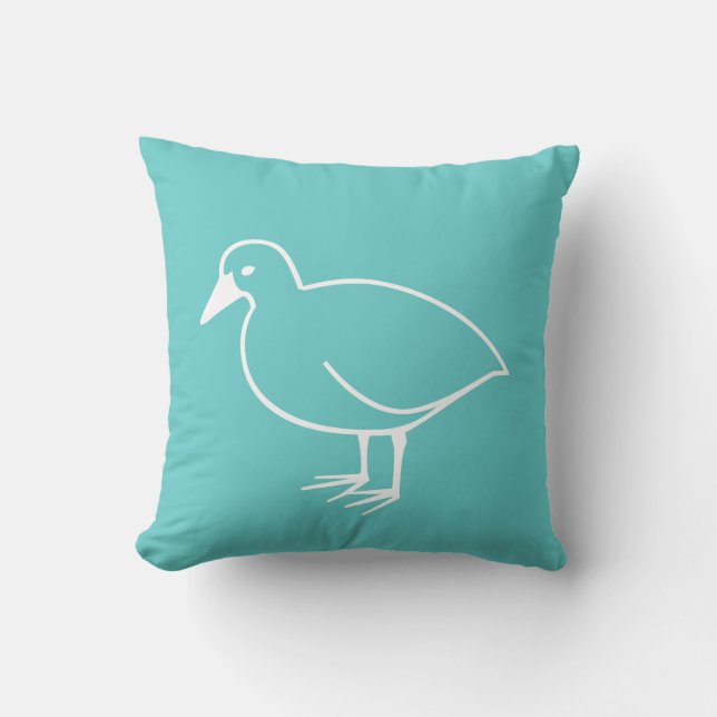 Weißvogel auf aquamarinem, blauem Kissen (Vorderseite)