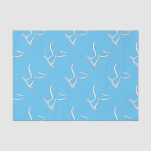 Weißwal-Schwanz auf Blue Seidenpapier
