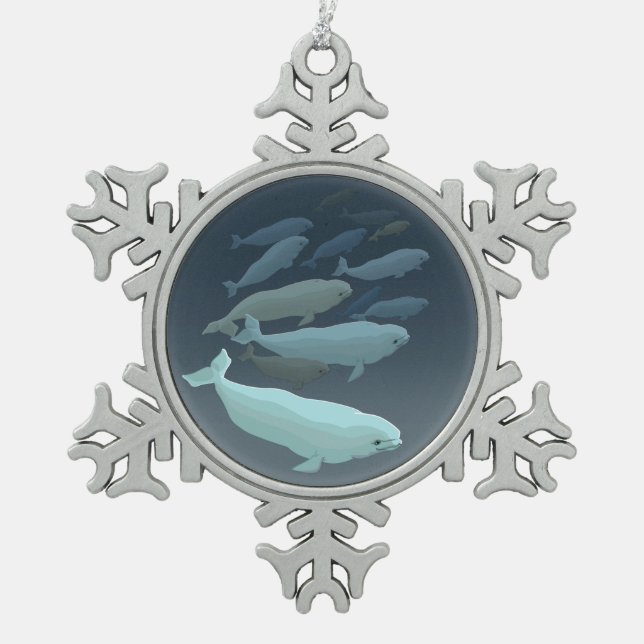 Weißwal-Wal-Verzierungs-personalisierte Schneeflocken Zinn-Ornament (Vorderseite)