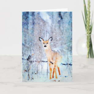 Weißwedelhirsch im Schnee Aquarellmalerei Leere Karte
