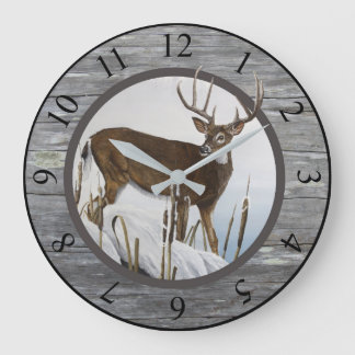 Weißwedelhirsch-rustikaler Entwurf Große Wanduhr