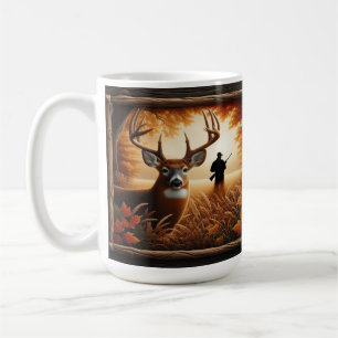 Weißwedelhirsch und Jäger Herbstwald Kaffeetasse