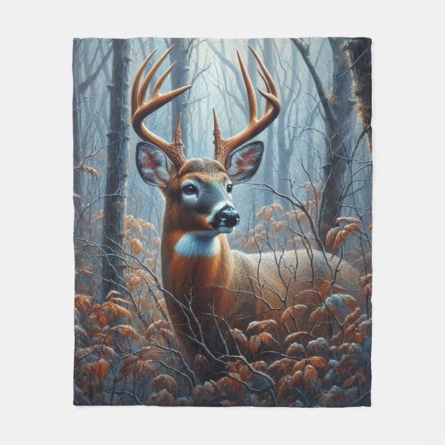Weißwedelhirsch-Wald-Wildlife-Rustikal Fleecedecke (Vorderseite)