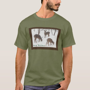 Weißwedelhirsche im schneebedeckten Wald - Frohe W T-Shirt