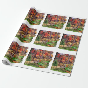 Weißwedelhirsche im Wald / Herbstsaison Collage Geschenkpapier
